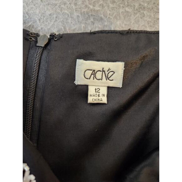 Vtg Cache 90s Y2K Silk Floral Beaded Midi Matching Scarf Black Slip Dress Sz 12 - Picture 9 of 11